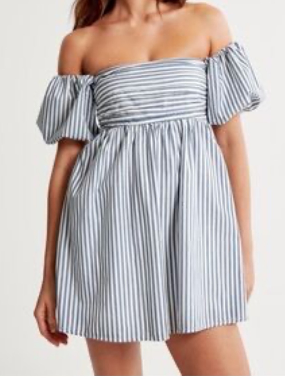 Abercrombie & Fitch Blue and White Striped Off-Shoulder Romper Dress